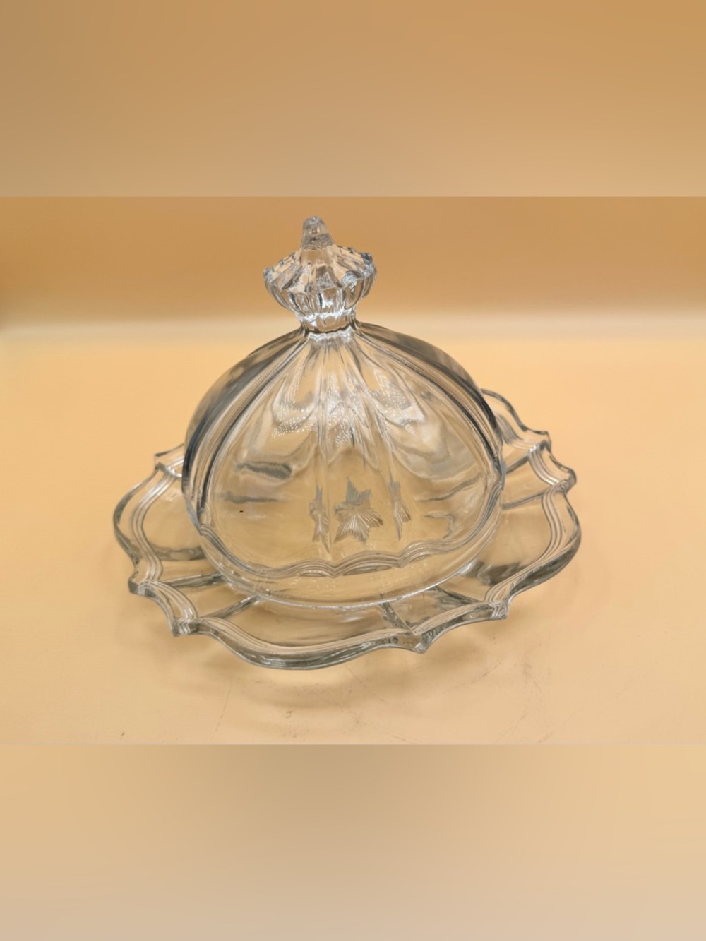 Vintage Glass Butter Dish with Dome Lid - Clear